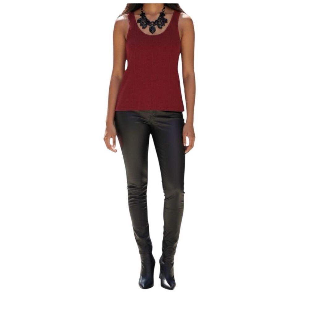 Burgundy Textured Knit Sweater Tank Top | Scoop Neck Layering Top L